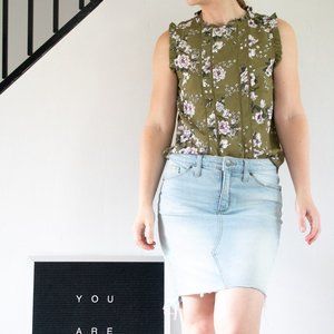 Green Floral Sleeveless Top with Crochet Accents